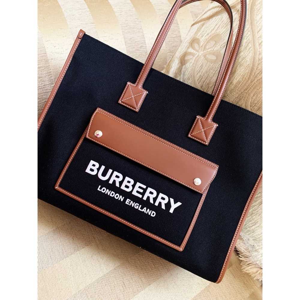 Burberry Freya tote in Black and Tan Canvas Tote